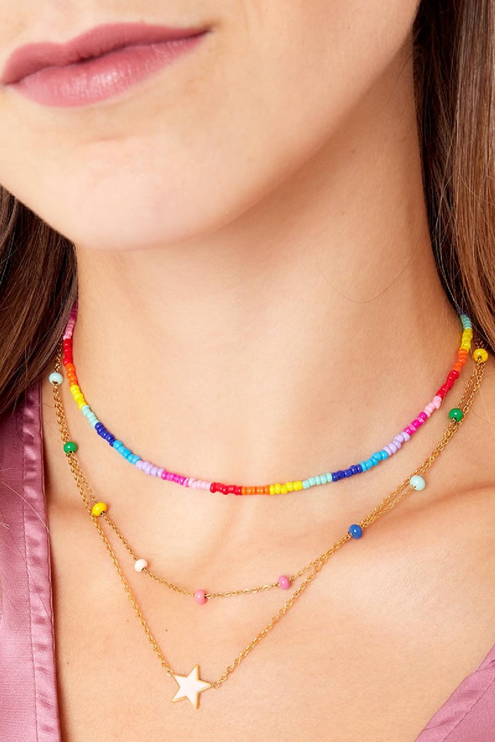 Ketting gekleurde kralen Goud kleur Stainless Steel h5Afbeelding3